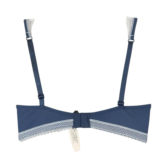New Victorias Secret Unlined Demi Bra Lace Trim Sheer Stretch Blue - Picture 2 of 4